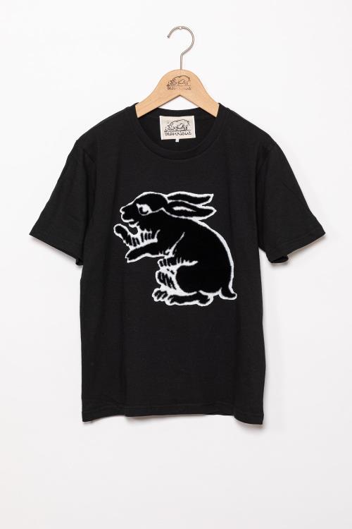 直植毛フロッキーTシャツ　ウサギ黒　(Lサイズ)