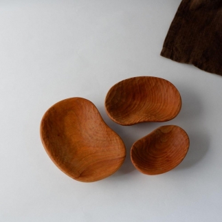 【限定1品】そら豆形の木皿3枚セット　国産桜材【ポイント交換専用】