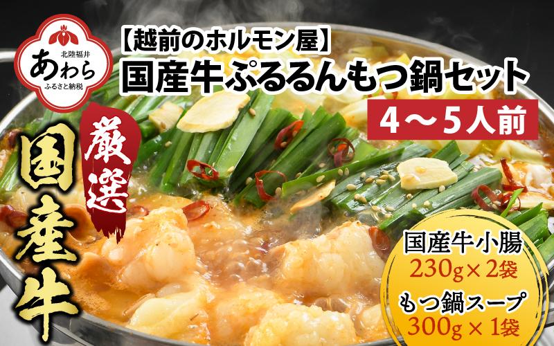 ぷるるんもつ鍋セット（約4～5人前）越前のホルモン屋 国産牛 ／ 価格下げました！ 味噌 モツ鍋 小腸 ホルモン 鍋 国産 国産牛 牛ホルモン おつまみ 冷凍 人気 やみつき キャンプ アウトドア