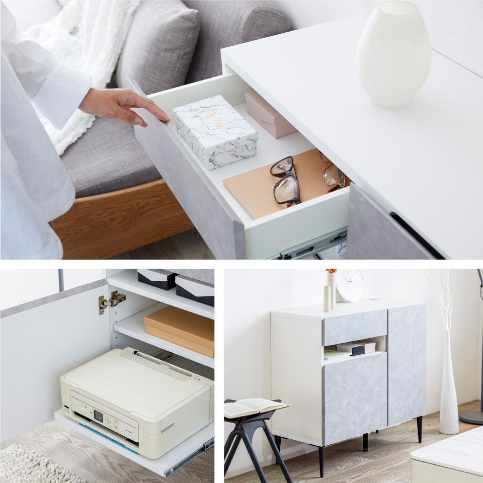 サイドボード 90cm リード ＜ ライトグレー×ホワイト＞【モーブル