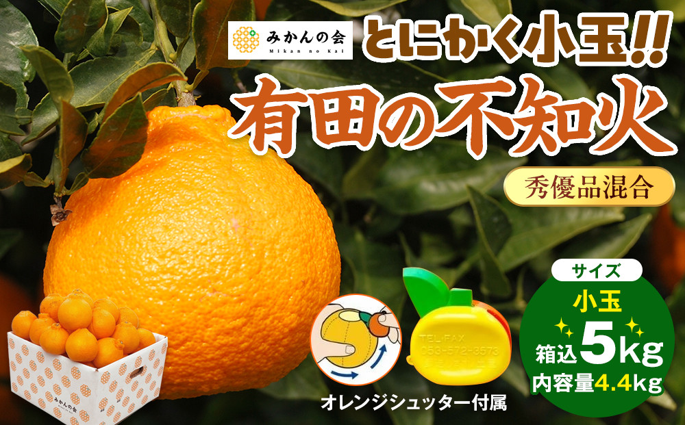 不知火&nbsp;とにかく&nbsp;小玉&nbsp;箱込&nbsp;5kg(内容量約&nbsp;4.4kg)&nbsp;秀優品混合&nbsp;和歌山県産&nbsp;産地直送［みかんの会］
