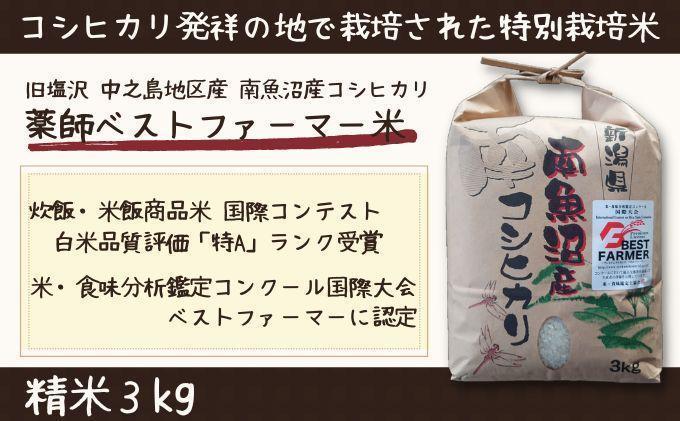 【令和6年産 】新潟県 南魚沼産 コシヒカリ お米 こしひかり 精米 白米 のし 贈り物  熨斗 贈答用 令和6年産 旧塩沢町 中之島地区産 薬師ベストファーマー米 3kg