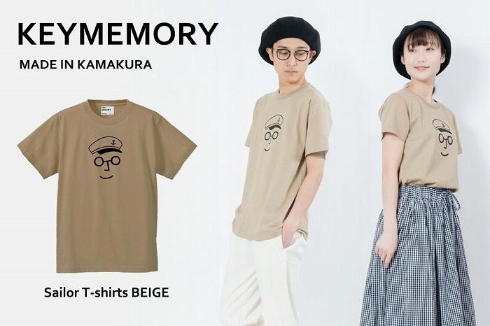 《1》【KEYMEMORY鎌倉】セーラー帽イラストTシャツ BEIGE