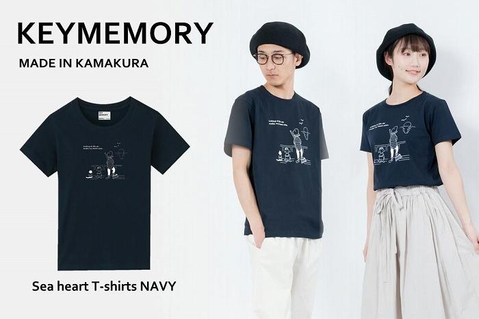 《0》【KEYMEMORY鎌倉】Sea heartイラストTシャツ NAVY