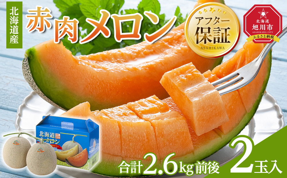 【26年発送先行予約】北海道産赤肉メロン　2玉入り　合計2.6kg前後（2026年7月中旬から発送開始予定）【&nbsp;果物&nbsp;くだもの&nbsp;フルーツ&nbsp;メロン&nbsp;赤肉&nbsp;赤肉メロン&nbsp;旬&nbsp;お取り寄せ&nbsp;甘い&nbsp;北海道産&nbsp;旭川市&nbsp;北海道&nbsp;】_01586