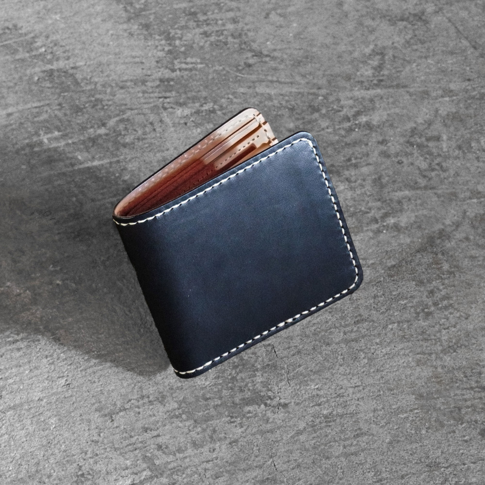 栃木レザー使用｜滑らか本革二つ折り財布｜Half&nbsp;wallet&nbsp;01｜ブラック｜minca（全7色）