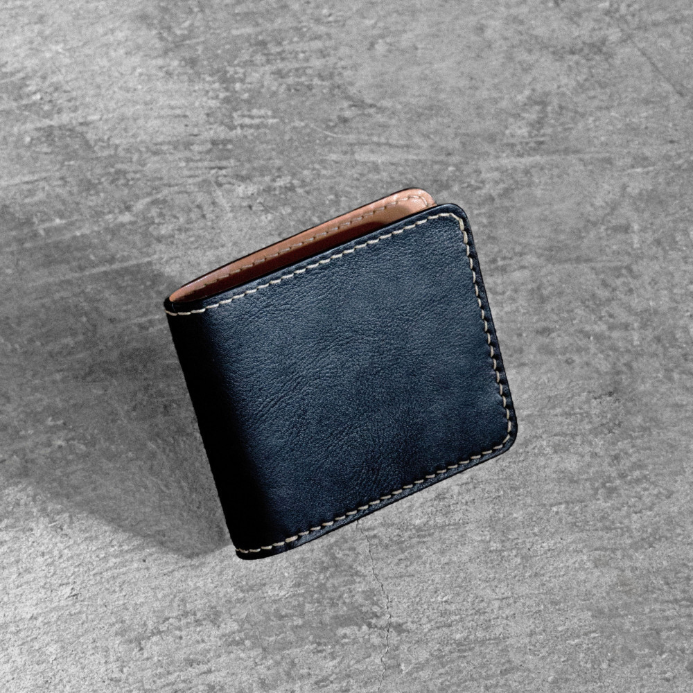 栃木レザー使用｜やわらか本革二つ折り財布｜Half wallet 02｜ブラック｜minca（全7色）