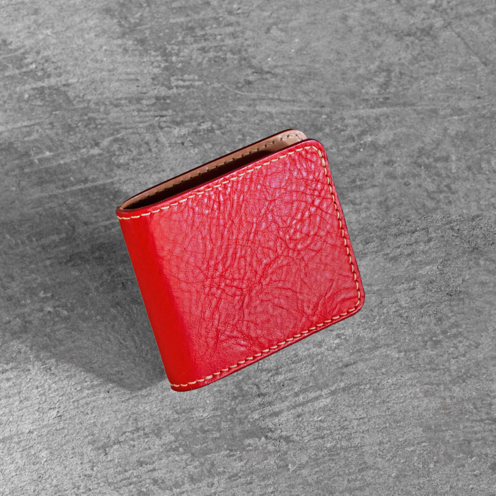 栃木レザー使用｜やわらか本革二つ折り財布｜Half&nbsp;wallet&nbsp;02｜レッド｜minca（全7色）