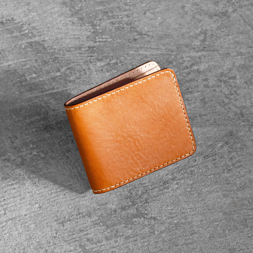 栃木レザー使用｜やわらか本革二つ折り財布｜Half wallet 02｜キャメル｜minca（全7色）