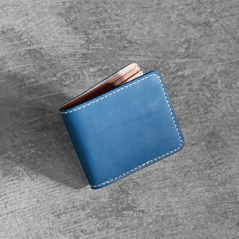 栃木レザー使用｜滑らか本革二つ折り財布｜Half&nbsp;wallet&nbsp;01｜ブルー｜minca（全7色）