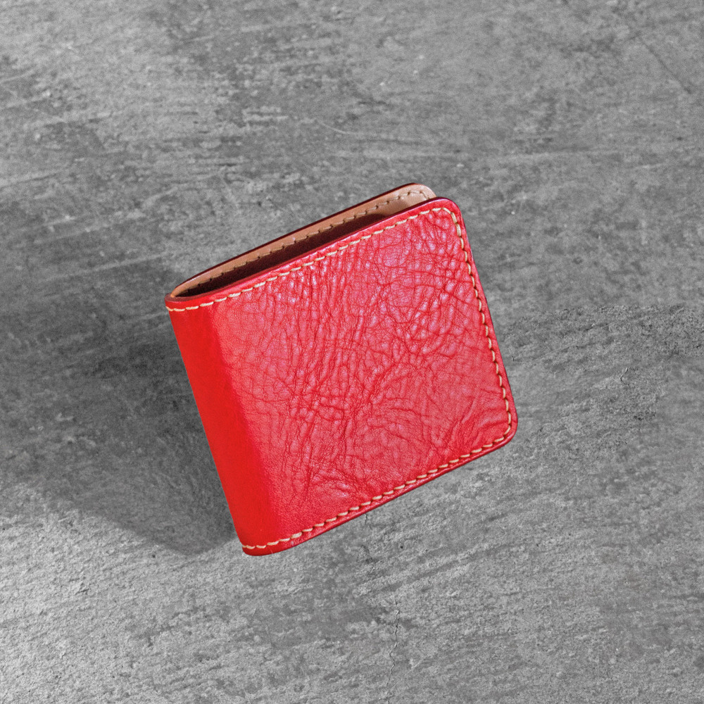 栃木レザー使用｜やわらか本革二つ折り財布｜Half&nbsp;wallet&nbsp;02C｜レッドminca（全7色）