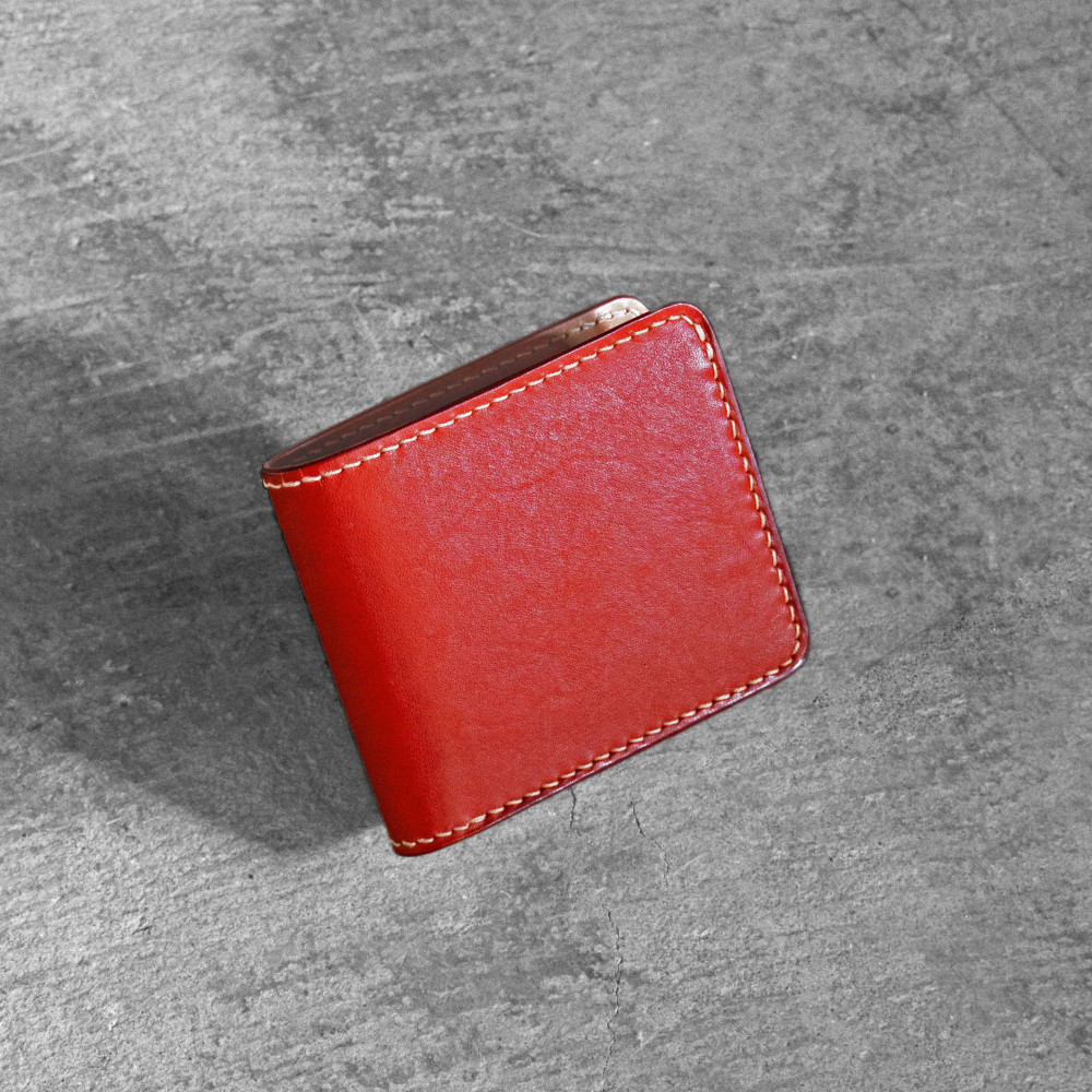 栃木レザー使用｜滑らか本革二つ折り財布｜Half&nbsp;wallet&nbsp;01C｜レッド｜minca（全7色）