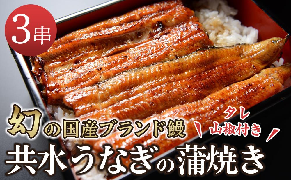 幻の国産ブランド鰻　共水うなぎのかば焼き　3串（約115g×3）タレ・山椒付き　極上の甘みとうまみ、ふっくらとした食感