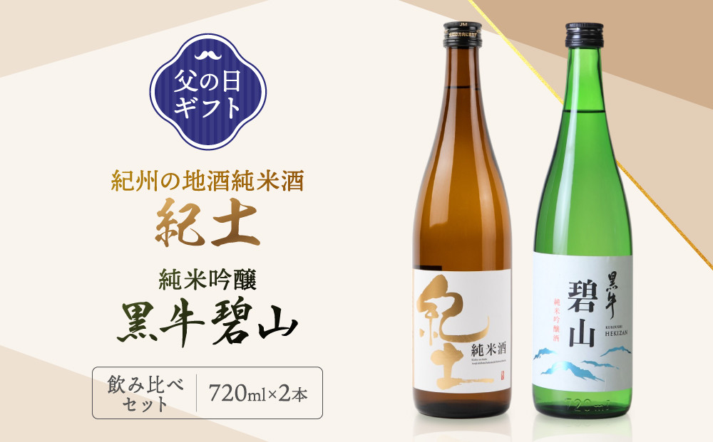 ［父の日ギフト］紀州の地酒　純米酒　紀土　純米吟醸　碧山黒牛　飲み比べセット［6月10日～13日発送］