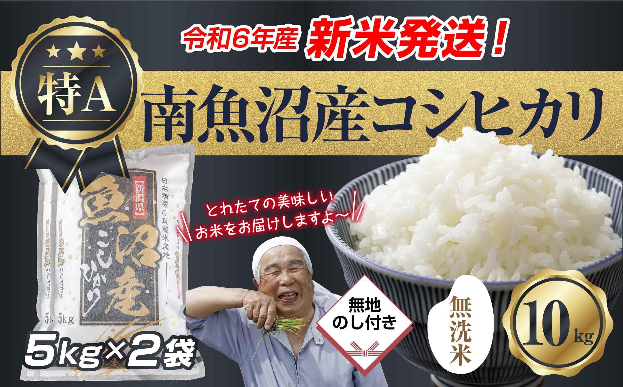 【新米発送】 無地のし 「無洗米」 令和6年産 新潟県 南魚沼産 コシヒカリ お米 5kg×2袋 計10kg 精米済み（お米の美味しい炊き方ガイド付き） お米 こめ 白米 新米 こしひかり 食品 人気 おすすめ 送料無料 魚沼 南魚沼 南魚沼市 新潟県産 新潟県 精米 産直 産地直送 お取り寄せ