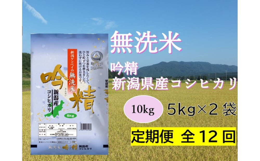【定期便：全12回お届け】【無洗米吟精】　新潟県産コシヒカリ10Kg（5kg×2）