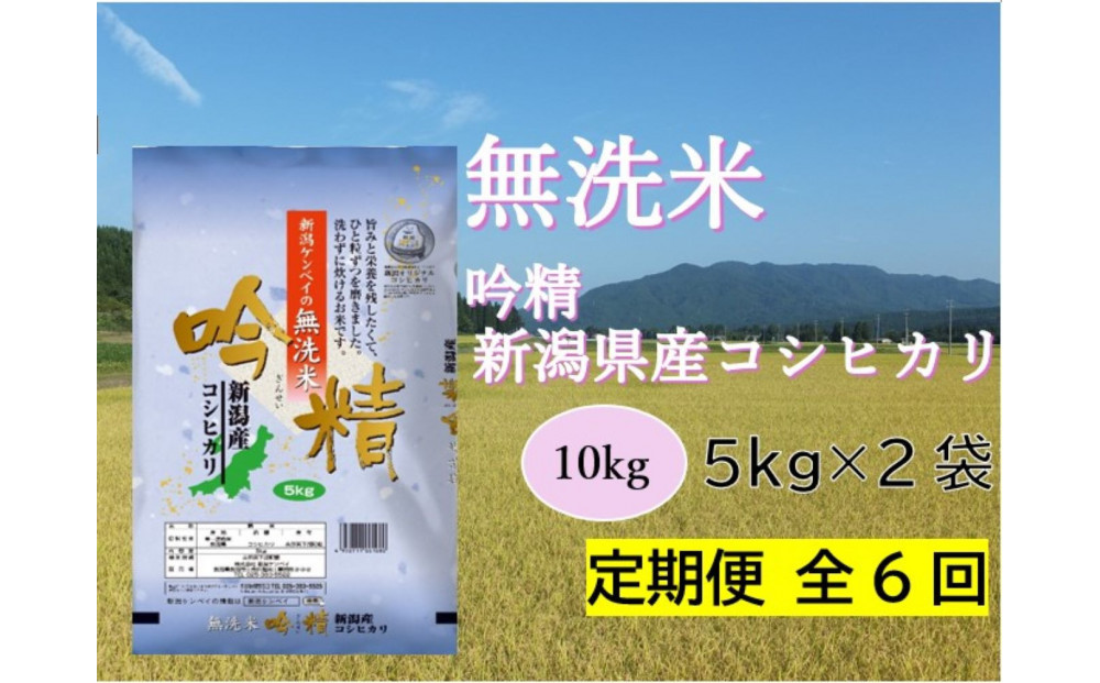 【定期便：全6回お届け】【無洗米吟精】　新潟県産コシヒカリ10Kg（5kg×2）