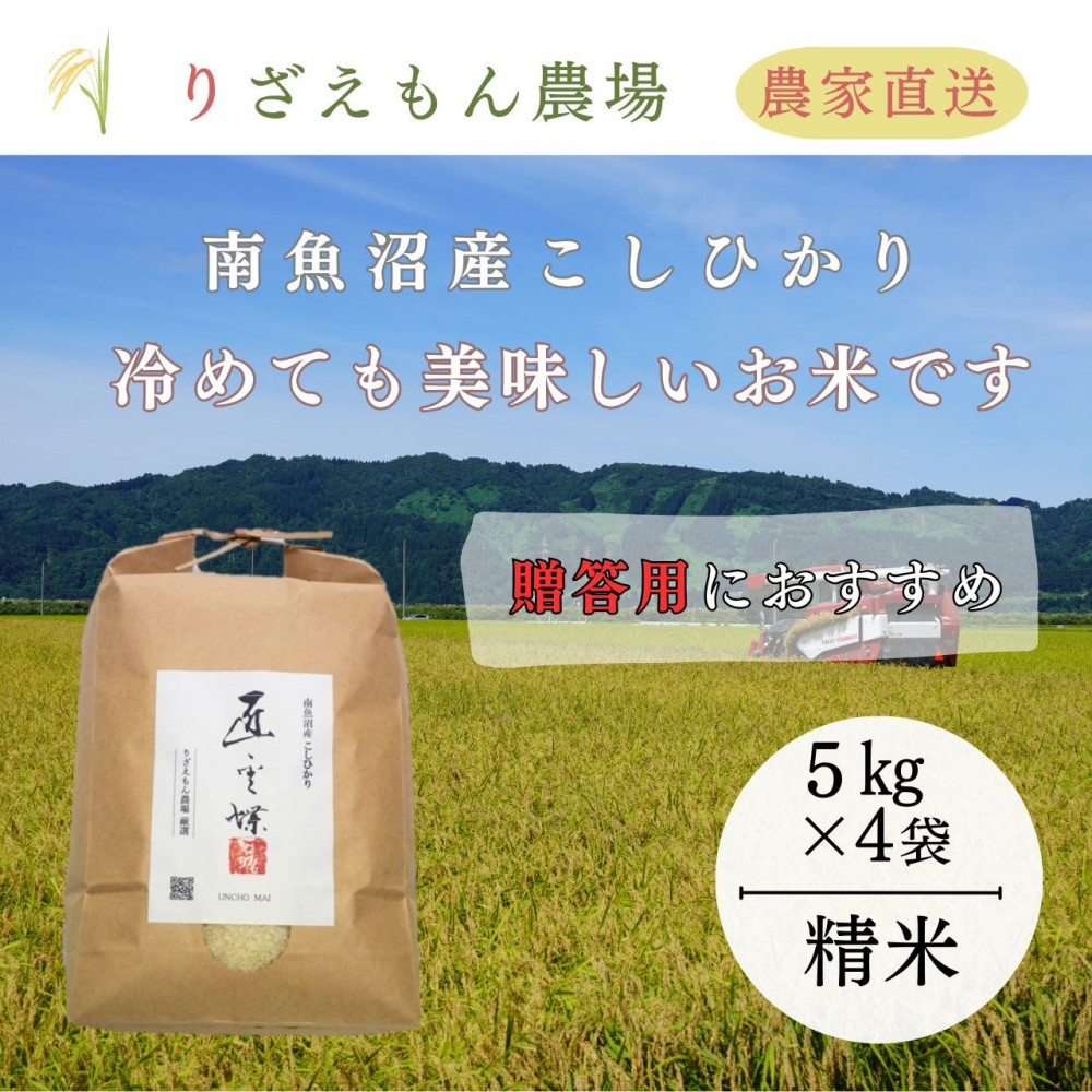 《令和8年産　新米予約受付》白米20kg「５kg×４袋」「贈答用にもおすすめです」南魚沼産こしひかり　魚野川流域　匠&nbsp;雲蝶(たくみ　うんちょう）＼生産農家直送／【2026年10月上旬より順次発送予定】