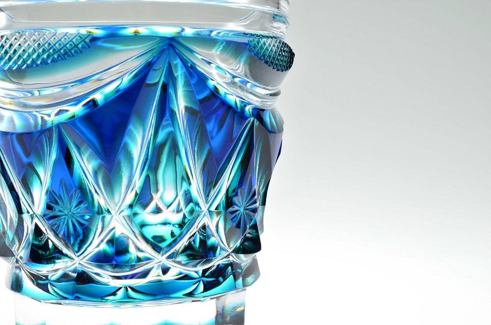 廃盤色/未使用】島津薩摩切子 オールドファッションド タンブラー 藍