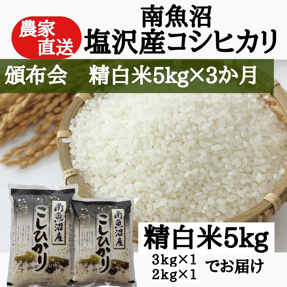 【頒布会】農家直送！令和6年産　南魚沼塩沢産コシヒカリ　精白米５ｋｇ×３ヶ月