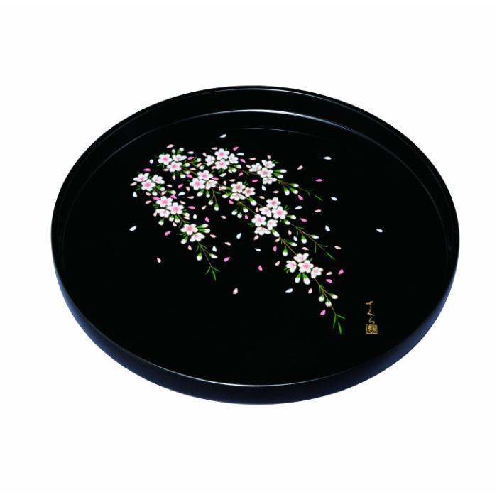 丸盆 黒 さくら桜 30cm