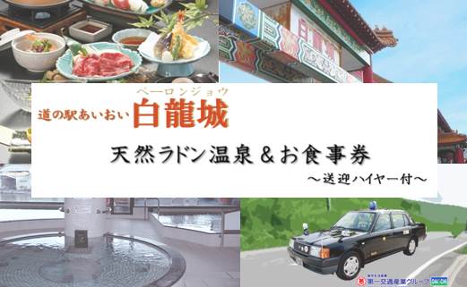 道の駅 あいおい白龍城(ペーロン城)天然ラドン温泉&お食事券 1名さま~送迎ハイヤー付~