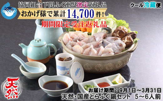 【HG仕様/着日指定/年末年始お届可】天然・国産とらふぐ鍋セット 5~6人前【下関ふく連盟選定品】~トラフグ・虎河豚~