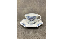 九谷焼&nbsp;カップ＆ソーサー&nbsp;染付花/三浦晃禎作&nbsp;焼き物&nbsp;民芸品&nbsp;工芸品&nbsp;食器