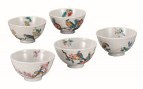 九谷焼　&nbsp;5客軽量飯碗　花鳥絵変り　a02