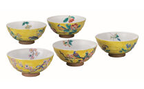 九谷焼　&nbsp;5客飯碗　吉田屋花鳥絵変り　a02