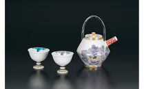 酒器揃　碧紫牡丹図　佐藤剛志&nbsp;民芸品&nbsp;工芸品&nbsp;雑貨&nbsp;日用品&nbsp;徳利&nbsp;お猪口&nbsp;鮮やか