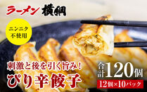 【ラーメン横綱】ニンニク不使用!&nbsp;ぴり辛餃子&nbsp;10パック120個&nbsp;京都&nbsp;&nbsp;有名店&nbsp;餃子&nbsp;大人気セット［&nbsp;刺激と後を引く旨み&nbsp;小分け&nbsp;ピリ辛&nbsp;冷凍食品&nbsp;大容量&nbsp;おいしい&nbsp;簡単&nbsp;便利&nbsp;おすすめ&nbsp;中華&nbsp;中華料理&nbsp;お取り寄せ&nbsp;通販&nbsp;送料無料&nbsp;］