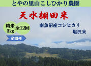 令和8年産新米予約定期便【天水棚田米】特別栽培米雪蔵熟成塩沢産コシヒカリ精米3kg12回「とやの里山継承プロジェクト」【定期便&nbsp;銘柄米&nbsp;精米&nbsp;こしひかり&nbsp;コシヒカリ&nbsp;魚沼産&nbsp;新潟米】【2026年10月下旬より順次発送予定】