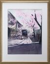 【桜舞う（鎌倉幕府跡）】鎌倉の風景水彩画[A４サイズ複製・額付]【ポイント交換専用】