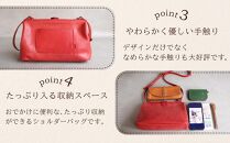 レザーがま口バッグ クロコ型押しレザーブラック ストライプ帯