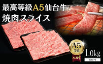 【A5仙台牛】焼肉スライス&nbsp;1.0kg(500g×2)&nbsp;&nbsp;｜&nbsp;最高等級&nbsp;黒毛和牛&nbsp;牛肉&nbsp;仙台市&nbsp;ギフト&nbsp;贈答用&nbsp;グルメ&nbsp;お取り寄せ