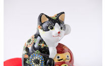 5号達磨招き猫　黒盛　（布団付）
