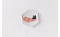 ハレクタニ　レリーフ皿セット　赤絵（ねこ・花）