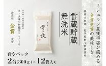 ≪ 令和6年産 新米 先行予約 ≫《 雪蔵貯蔵 無洗米 》 金賞受賞 魚沼産コシヒカリ 雪と技 真空パック 2合 ×12袋  農薬5割減・化学肥料5割減栽培