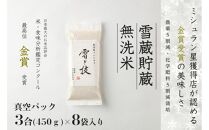 ≪ 令和6年産 新米 先行予約 ≫《 雪蔵貯蔵 無洗米 》 金賞受賞 魚沼産コシヒカリ 雪と技 真空パック 3合 ×8袋  農薬5割減・化学肥料5割減栽培