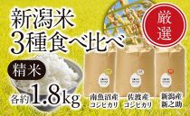 新潟米食べ比べ【各精米1.8kg】南魚沼コシヒカリ・佐渡コシヒカリ・新之助