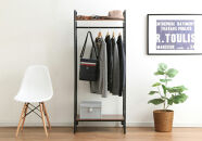 ハンガーラック&nbsp;1段&nbsp;スタイルハンガー&nbsp;2WAYタイプ&nbsp;プレミアム&nbsp;棚板・メッシュパネル付き&nbsp;アイリスオーヤマ&nbsp;衣類収納&nbsp;お客様組立商品&nbsp;PI-B4&nbsp;ブラック