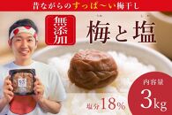 【大容量・常温保管可能 】ミネラル豊かな天日塩だけで漬けた無添加梅干し3kg／南高梅 C-502