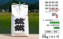 【令和7年産新米予約】【定期便】南魚沼塩沢産コシヒカリ「然然」　農薬5割減栽培　精米10kg（5kg x 2） x 全6回【2025年10月1日より順次発送予定】