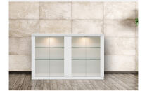 ミュージアム&nbsp;幅139cm&nbsp;カウンター下収納&nbsp;コレクションボード&nbsp;ガラス棚&nbsp;収納棚&nbsp;キャビネット&nbsp;高級&nbsp;大川家具&nbsp;壁面収納&nbsp;LEDライト&nbsp;&nbsp;【開梱設置】