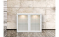 ミュージアム&nbsp;幅119cm&nbsp;カウンター下収納&nbsp;コレクションボード&nbsp;ガラス棚&nbsp;収納棚&nbsp;キャビネット&nbsp;高級&nbsp;大川家具&nbsp;壁面収納&nbsp;LEDライト&nbsp;&nbsp;【開梱設置】