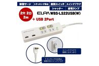 電源タップ　耐雷サージ　USBポート付きスイッチ付きタップ　USB×2ポート　2個口2ｍ　WBS-LS22USB(W)