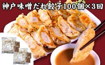 【定期便3ヶ月コース】神戸名物 味噌だれ餃子100個（50個×2パック）×3回