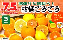 旬の柑橘食べ比べ 柑橘ごろごろ 3種 箱込 7.5kg(内容量約 6.8kg) 秀品 優品 混合 和歌山県産 産地直送 【おまけ付き】【みかんの会】