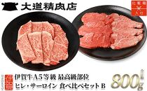 伊賀牛 A5 ヒレ・サーロイン 焼肉セットB 計約800g【最高級部位2種食べ比べ】